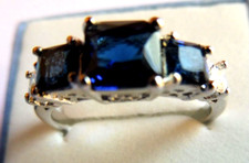 Bague de 3 Saphirs biseautés- taille 59 - Argent massif