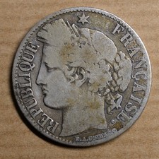 1 franc cérès argent 1872, état usé