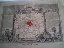 Département de La SEINE CARTE GEOGRAPHIQUE LEVASSEUR 1859 PARIS Ile de France