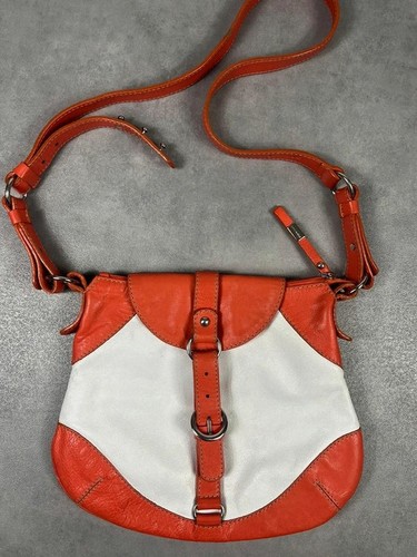 Sac main cuir blanc orange - cuir,