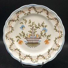ASSIETTE FAIENCE DE SAINT CLEMENT D25cm PANIER FLEURI VOLATILES GUIRLANDE XXème