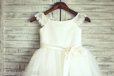 Lace Tulle Cap Sleeves TUTU Flower Girl Dress Wedding Easter Junior Bridesmaid