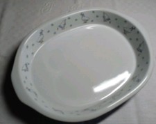 Petit plat ovale en céramique culinaire Décor Oies Tour extérieur Bleu Pois Bla