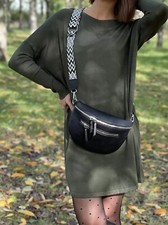 Sac banane femme double zip avec porte-monnaie bandoulière pour femme cuir vegan