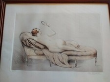 Belle épreuve d'artiste Nu au miroir Charles Manciet numérotée 61/350 et signée