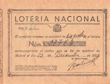 VIEUX PAPIER BILLET LOTERIE NATIONALE LOTERIA NACIONAL ESPAGNE 1934