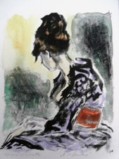 BERTHOMME SAINT-ANDRE LOUIS - LITHOGRAPHIE AQUARELLEE 1960 -"LA ROBE JAPONAISE" 