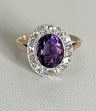 5223- Bague Ancienne Or Améthyste Diamants