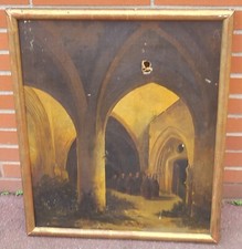 Tableau ancien signée. Suiveur De Charles Calus Renoux. Moine Dans Un Couvent.