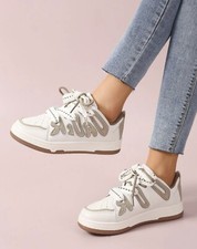 Baskets Sneakers Simili Cuir Homme Femme Bicolore Chaussures A Lacets Blanc 38