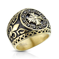 BAGUE CHEVALIÈRE HOMME PLAQUÉ OR CROIX CELTE FLEUR DE LYS FIERTÉ FRANCAISE 6813