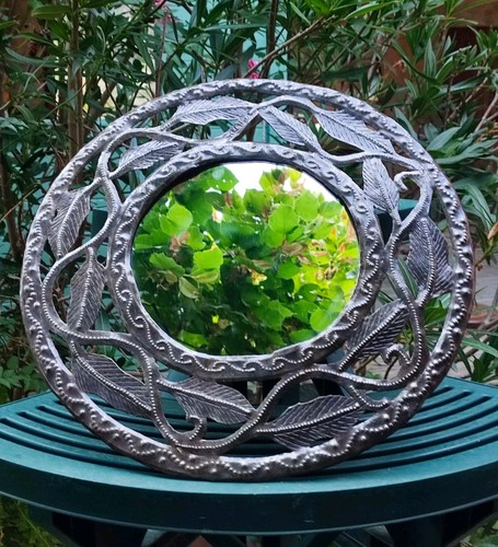 Ancien miroir rond métal - ancien, en