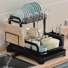 2-Tier Dish Drying Rack with Drain Basket, Kitchen Dish Drainer Organizer 