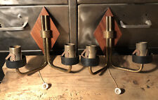 Paire Appliques Murales Design Scandinave Bois Laiton H 18,5 Cm