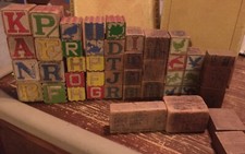 Lot Vintage Wood Embossed Toy