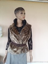 VESTE BLOUSON FOURRURE SANS MANCHE MARRON DORE DE MARQUE CARLING NEUVE T S 36/38