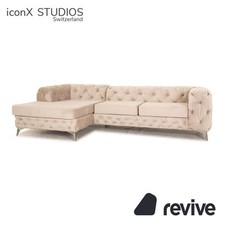 IconX STUDIOS Bali Tissu En Velours Canapé D'Angle Beige Méridienne Gauche