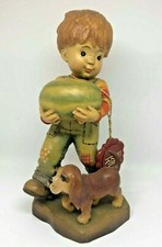 ANRI SARAH KAY | FROM THE GARDEN FIGURINE *NEW* WOOD BOY WATERMELON DOG CUTE USA