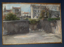 GRAND & MAGNIFIQUE PASTEL IMPRESSIONNISTE 1898...COUR A MONTMARTRE..MONOGRAMME ?