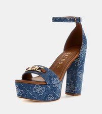 Sandale en mélange cuir-denim