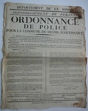 Péronne. Ordonnance de police pour la commune de Mesnil Martinsart. 1811