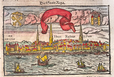 RIGA LATVIA 1564 MUNSTER SEBASTIAN ANTIQUE WOOD ENGRAVED VIEW 16TH CENTURY