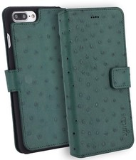 IPHONE 7 Plus 5.5 " Étui Livre Sac Portefeuille Coque Cuir D'Autruche Look' Vert