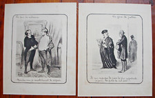 2 LITHOGRAPHIES- DAUMIER- LES GENS DE JUSTICE-40X31 CM- LES GENS DE MÉDECINE-19e