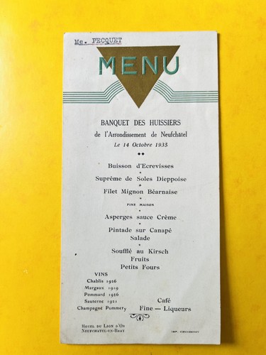 Menu ancien banquet des - ancien,