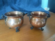 Lot de 2 Petits Chaudrons en Cuivre Sur 3 Pieds et anse