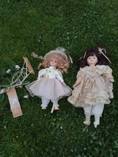 Vintage 2 Poupées Sur Balancoire dans leur Jus, têtes en porcelaine 782