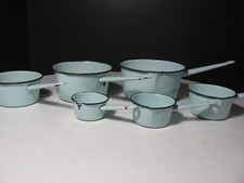 MAGNIFIQUE LOT DE 6 CASSEROLES EMAILLEES VINTAGE BLEUS