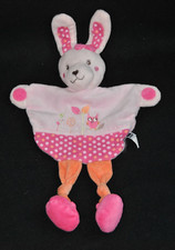 Doudou plat lapin TEX BABY Carrefour rose orange oiseau chouette jambes TTBE