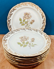 Assiettes Pâtes et Émaux Limoges Porcelaine Berry PFC roses et dorures