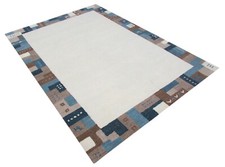 Tapis 100% Laine Beige 160X230 Cm Bleu Gris Marron Laine Tissé À La Main T816