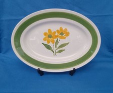 Plat Ovale Faïence Décor Avallon Sélectionné Par Kilt Vert Jaune Fleurs 