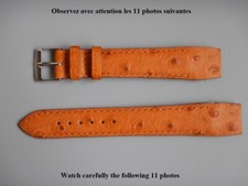 18 mm BRACELET VEAU VERITABLE FACON AUTRUCHE MARRON "MIEL" ANSES FIXES SOUDÉES