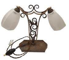 Superbe Lampe Socle Marbre Armature Fer Forgé Tulipe Hexagonale Imp Belgique 