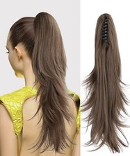 Postiche Queue De Cheval Long Brun Marron Clair Femme Wig Cheveux Lisses A Pince