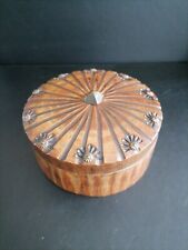 boite bretonne ronde en bois ancienne Signé F. Brunet H6cm Diamètre 12,2cm