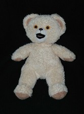 Peluche doudou ours brun beige CAJOLINE langue rose yeux durs 34 cm TTBE