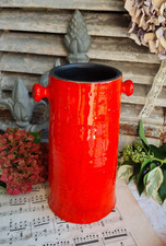 ANCIEN GRAND VASE CERAMIQUE ROUGE SIGNEE CLOUTIER ROBERT ET JEAN ANNEE 60