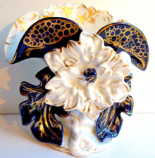 RARE Vase Napoléon III porcelaine de Paris, Bayeux, Valentine: Dahlia bleu et Or