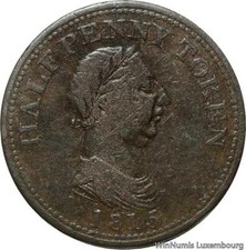 V7054 Token Canada Nova Scotia 1/2 Penny Genuine British 1815 8 Laurels