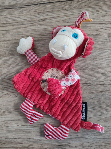 Doudou plat singe - plat, rouge