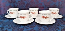 ARCOPAL * GUIRLANDE PETITES ROSES * 5 tasses café 7,5 x 6,5cm + 5 soucoupes 13cm