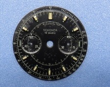 Cadran vintage chronographe Poljot 3017 Sekonda Strela noir.