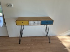 Bureau scandinave vintage bois métal – 3 tiroirs colorés design rétro