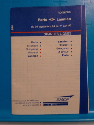 Horaires paris lannion - horaires, 1995/96