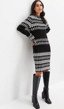 Robe Tricotée Imprimée Fairisle Noire Et Blanche UK 10/12 (FMN40-15)